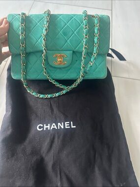 CHANEL Quilted Shoulder Bag in Teal with Gold Hardware